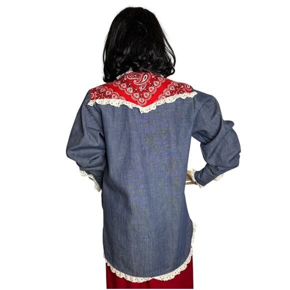 Vintage Bar C authentic western denim shirt dagger collar eyelet trim size med - Picture 4 of 17